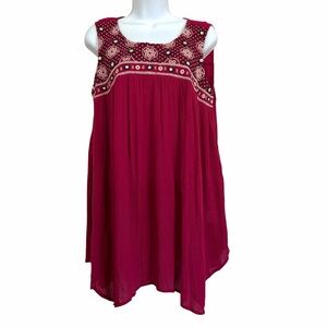 Style & Co. Magenta Embroidered Sleeveless Top Blouse Size Medium Boho Swing